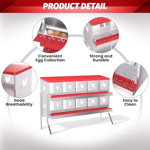 Chicken Nesting Box, 8-Hole Nesting Boxes with Bracket Legs, Removable Tray, Ventilation Holes, Easy Egg Collection & Cleaning, Laying Boxes for Hens, Red - color: Red, size: 8 Holes with Legs