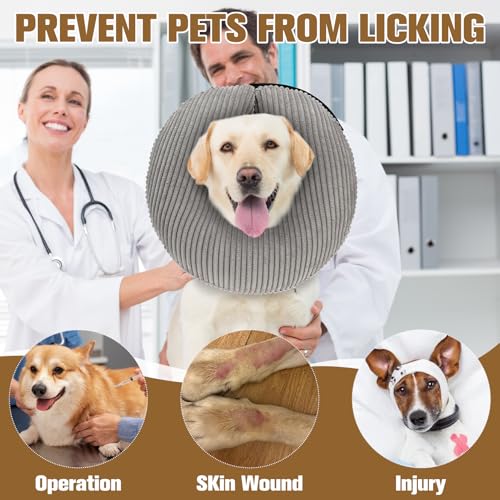 BINGPET Inflatable Dog Cone Collar,Dog Neck Donut Alternative After Surgery | Soft Cone for Large Medium Small Dogs Cats, Recovery E Collar to Stop Licking Pets from Injury, Lightweight Breathable Cotton - color: Grey, size: New M(Neck: 13"-15" | Diameter