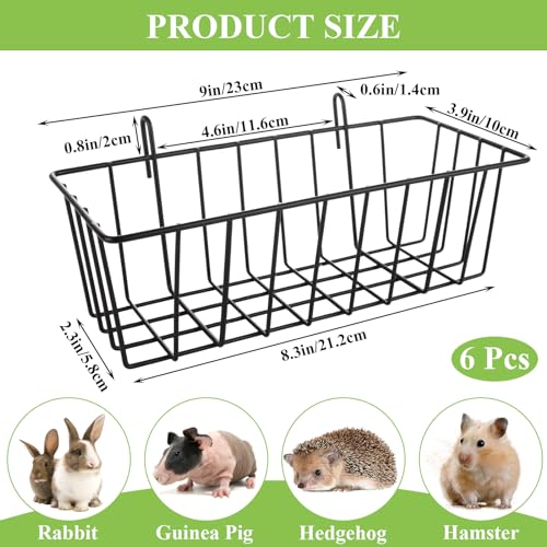 WOPPLXY 6 Pcs Rabbit Hay Feeder, Heavy Duty Metal Rabbit Hay Rack with Hooks, Bunny Hay Feeder Rack, Metal Rack Hay Holder for Rabbits Guinea Pigs, Small Animal Cage Accessories(9 x 4 x 2 Inch)