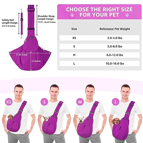 SlowTon Dog Carrier Sling - Thick Padded Shoulder Strap Adjustable, PU S | Dog Carriers for Small Dogs, Puppy Carrier Purse for Pet Cat with Front Zipper Pocket Safety Belt Machine Washable - color: K-Fuchsia Cotton Fabric