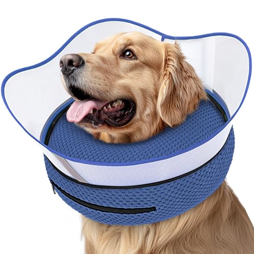 Supet Raised Inflatable Dog Cone Alternative Collars for After Surgery, Dog Donut Collar After Surgery, Soft Pet Cone for Small Medium Large Dogs to Stop Licking - color: Navy, size: L(Neck 12"-16")