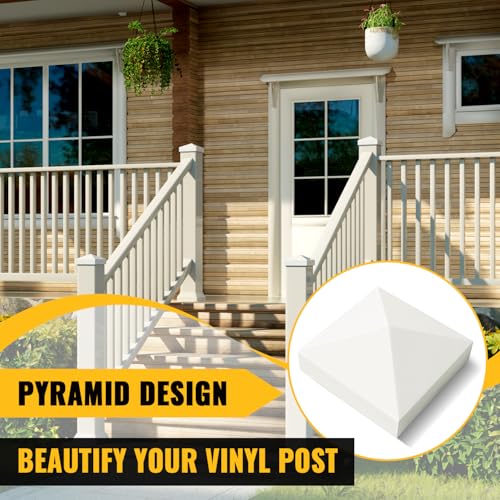 VIVIDA 5" x 5" Vinyl Fence Post Caps 12 Pack, White PVC Fence Post Caps | Actual 5" x 5", Pyramid Vinyl Post Caps, Waterproof PVC Post Topper, For Vinyl Fence, Lamp, Deck, Mailbox - size: 5" x 5" (12 PCS)