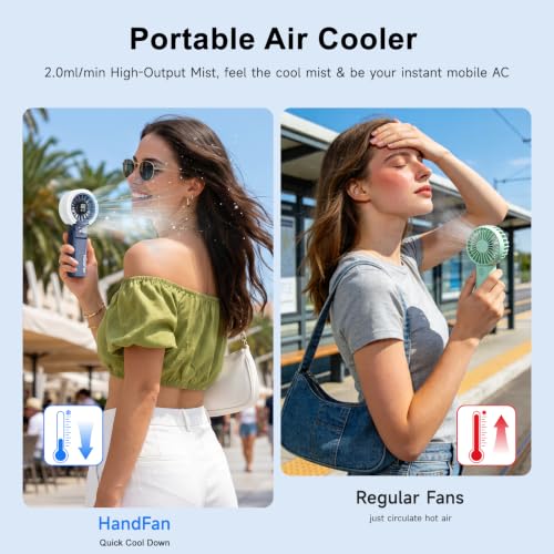 HandFan 4000mAh Handheld Turbo Misting Fan, 100 levels Adjustable High Speed Mister Fan, Portable Spray Water Mist Fans, Foldable Mini Hand Fans for Summer Beach Travel Concerts Disney(Royal Blue) - color: Royal Blue