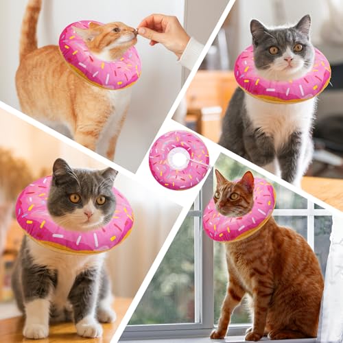 Seyezo Cat Cone Collar Soft, Adjustable Cat Recovery Collars Spay Cones to Stop Licking, Cute Donut E Collar After Surgery, Anti-Lick Recovery Elizabethan Collar for Kittens (Donut Pink, Small) - color: Donut Pink, size: Small