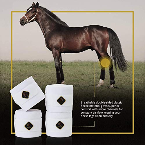Classic Bandage for Horses, Distributes Pressure Evenly Therapeutic Breathable Fleece Material, Stretchy, Provides, Leg Protection and Support - White - (4 Units per Pack) - color: White, size: 4 Pack