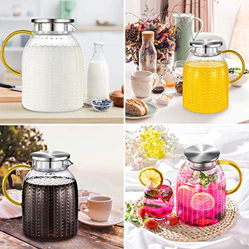Aofmee 60oz Glass Pitcher, Water Pitcher with Lid, Iced Juice Jugs for Fridge, Glass Carafe for Cold or Hot Beverages, Sun Tea Jar, Easy Clean Heat Resistant Jug for Milk | Thickened Borosilicate Glass Iced Tea Pitcher, Drip-free Spout, Heat/Cold Resistan