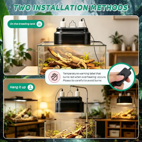 Dual Reptile Light Fixture with Independent Switches | Dual Deep Heat Lamps, UVB Light Fixture, Dome Heat Lighting Lamp Combo Kit, For Bearded Dragon, Iguana, Snake, Turtle Tank