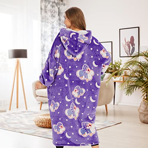THREE POODLE Wearable Blanket Hoodie, Glow in The Dark Oversized Hoodie Blanket, Sherpa Hooded Blanket Sweatshirt for Adults Women Men Kids, Cozy Gifts - color: Luminous Sloth, size: Adult-Extra Long