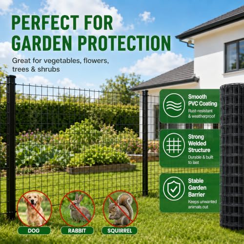 PVC Coated Welded Wire Mesh 48in x 50ft, 2x3 Mesh Black Fence Roll | Dog Fence Chicken Run Rabbit Enclosure Farm goat pens deer protection tree guards compost areas greenhouse perimeters - color: 16GA 48''×50'