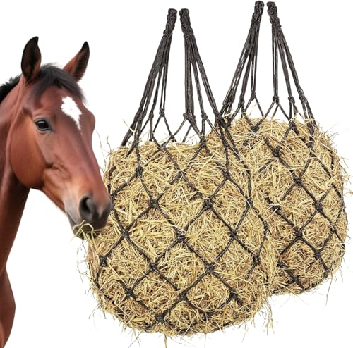 2 pcs 40" Hay Net for Horses, Made from Durable Nylon Rop, Regulate Intake of Hay hence Improve Digestion,for Horses Goat Sheep Hanging Slow Feed Hay Bag (Black 2) - color: Black 2