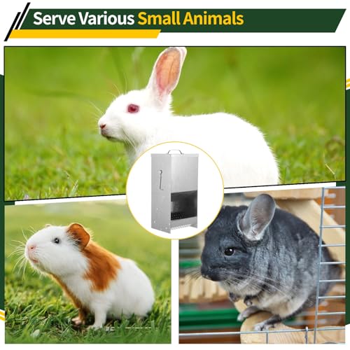 2 PCS Metal Cage Rabbit Feeders, 5 lbs Rabbit Hay Feeders with Adsorbent Lids, Metal Trough Feeders, Outdoor Bunny Food Dispensers for Chicken, Ferrets, Guinea Pigs, and Small Animals