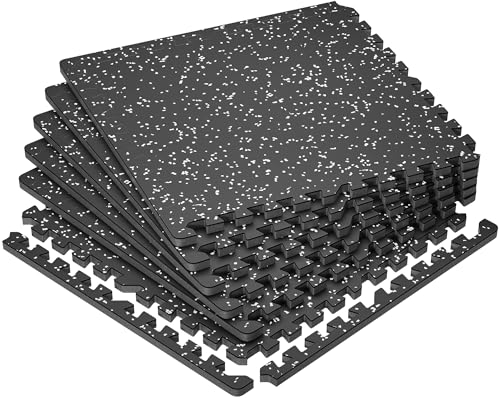 SUPERJARE 0.79'' Extra-Thick Exercise Equipment Mats, 6 Pcs 24 Sq Ft Rubber Top Floor Tiles with High Density EVA Foam, Interlocking Gym Flooring for Home Gym, Protective Workout Mat, Black/Grey - size: 6 Tiles (24 Sq Ft)