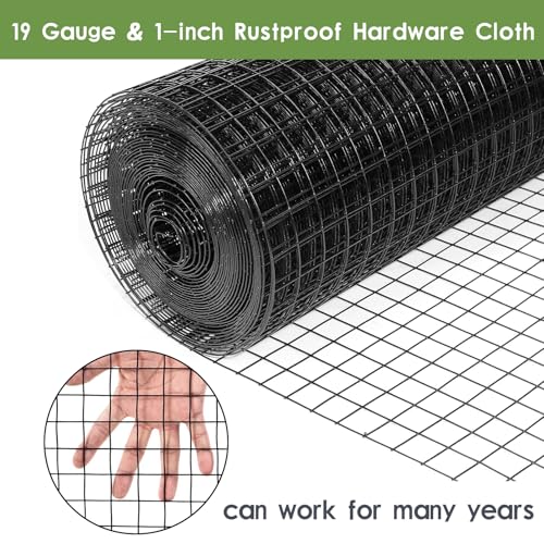 Tongmo 16" x 100' Black Hardware Cloth, 1inch Mesh Chicken Wire Fence, 19 Gauge Vinyl Coated Wire and Welded Wire Roll,Garden Fence, Poultry Netting for Rabbit/Duck/Chicken Coop