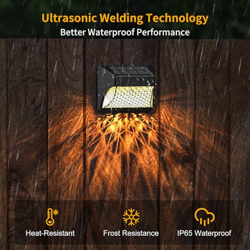 Solar Fence Deck Lights Outdoor 8 Pack, Solar Step Lights Dusk to Dawn Warm White/Cool White, Solar Powered LED Lights Decor for Outside Stair Step Yard Patio Waterproof (Black)