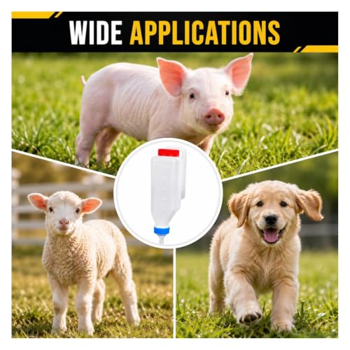 5pcs 500ml Lamb Feeding Bottle, Thickened Goat Milk Feeder Bottles, Hang Upside Down Livestock Milk Bottle with Pacifier Hanging Handle for Goat Lamb Fawns Nigerian Dwarf Doeling
