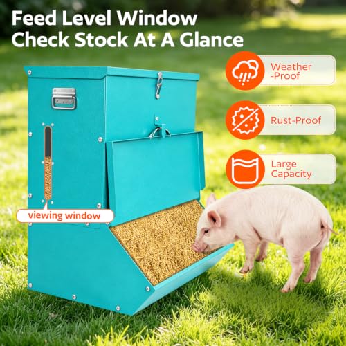 2 Door Pig Feeder, Hog Feeder, Metal Piglet Feeder Suitable | Heavy Duty Galvanized Steel Livestock Feeder, Pig Trough Feeder for Pig Farms, Agricultural Operations & Pig Pens - size: 3.7 Bushel