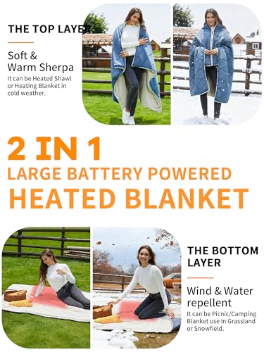 Wearable Heated Blanket,12V Cordless 15000 mAh,3 Heating Set | Cordless heating pad design,Battery Operated,Sherpa Lining,Heated Shawl Throw Blanket for Car,Camping,Backpacking,Hiking - color: Deep Blue