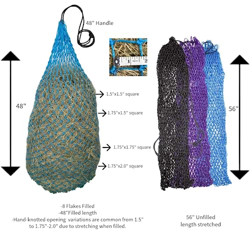 Set of 2 56" Slow Feeder Hay Nets with 1.5" Holes, Fits 8-10 Flakes of Hay (56", Black) - color: Black