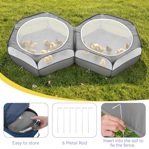 Pawaboo Small Animals Playpen, Large Chick Brooder with Zipper Splicing | Portable Chicken Coop Run, Pop Up Pet Enclosure Cat Tent for Guinea Pig Bunny Puppy Indoor Outdoor - color: T-Classic Gray