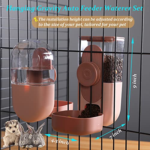 Rabbit Water Dispenser,Bunny Food Bowl,Ferret Feeders Water Bottle for Cage | Hanging Auto Ferret Food Water Dispenser, Auto Gravity Pet Feeder and Waterer Set, Cage Cat Food Bowl Dog Feeding Station - color: Pink