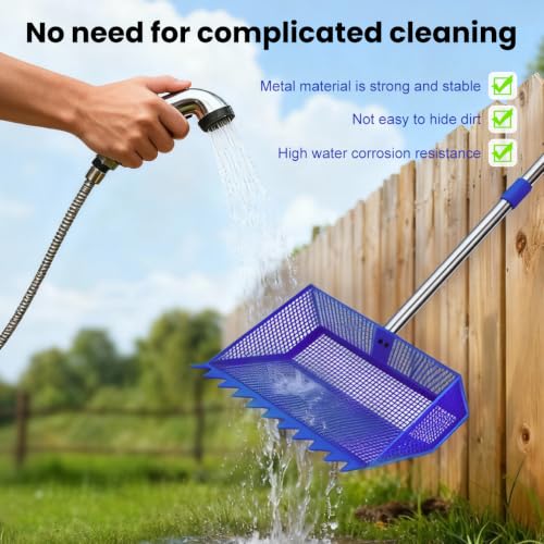 2026 Latest 12inch 2-in-1 Chicken Poop Scooper & Rake with Handle, Heavy-Duty Metal Chicken Coop Scoop for Sand Sifting Shovel Litter Scooper for Farm House Chicken Coop Cleaning Tools Accessories - color: Blue