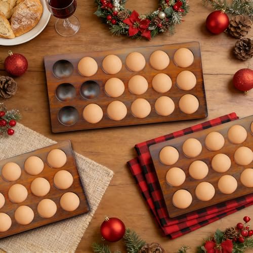 Wooden Egg Holder for Countertop,Holds 36 Eggs,2-Tier Farmhouse Egg Organizer for Fresh Eggs,Stackable Egg Storage Rack for Kitchen