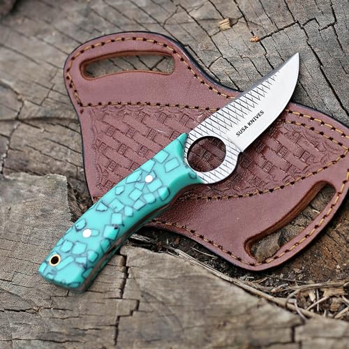 Custom Handmade 7'' fixed blade hoof rasp knife/Cow boy knife/Damascus steel Bull cutter knife, cowboy knives with pancake leather sheath (SUSA 109) - color: SUSA 109