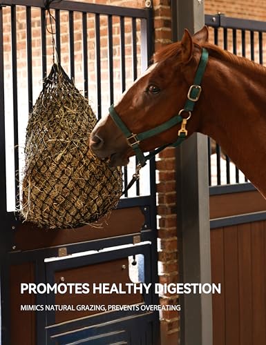 Tackmore 2pcs 36’’ Length Slow Feed Hay Nets for Horses & Livestock Easy to Hang Hay Bags for Horses with Drawstring Closure-Black 1.25" (Ultra Slow Feed) - size: 1.25"
