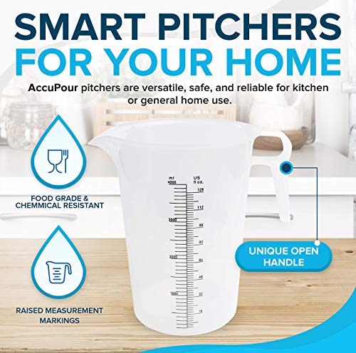ACCUPOUR 32oz (1 quart) Measuring Pitcher, Plastic, Multipurpose - Great for Chemicals, Oil, Pool and Lawn - Ounce (oz) and Milliliter (mL) Increments (1000 mL) - size: 32oz