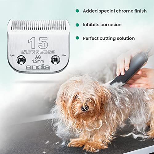 Andis 64072 UltraEdge Detachable Blade – Carbon Steel Pet Clipper Blade, Professional Grooming Performance - style: 15 Blade (Pack of 1)