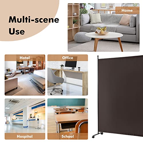 Giantex 73" x 73" Single Panel Room Divider with Wheels, Brown | Mobile Privacy Screen with Lockable Casters, Rolling Fabric Partition Wall for Home, Office, Studio - color: Brown, size: 73''W x 73''H (1 Panel)