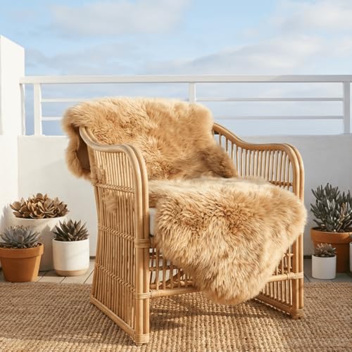 Fluffy Genuine Sheepskin Rug, Fuzzy Shaggy Fur Area Rug, Soft Fur Prayer Pup Mat Carpet, Chair Sofa Seat Cover, Bedroom, Living Room Double Pelts (Light Brown, 2x6ft) | Natural Fluffy Fuzzy Sheepskin Fur Area Rug,Chair Sofa Seat Cover,Living Room,Bedroom,