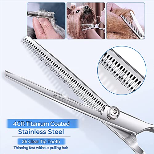 Gimars 7.0in Professional 4CR Stainless Steel Safety Round Tip 6 in 1 Dog Grooming Scissors Heavy Duty Titanium Coated Pet Grooming Scissor for Dogs, Cats and Other Animals - style: 7inch Silver Round Tip 6 in 1 Professional