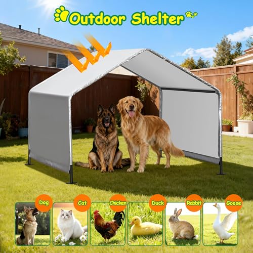 4'x 4'x 3.3' Dog Shade Shelter, Outdoor Dog Tent Dog House Canopy Waterproof, Sun Protection with Ground Stakes for Pet Medium Large Dogs, Cats, Pigs, Chicken, Goose (4‘’) | 4'X4'X3.3' Dog Tent, Windproof & Waterproof, Easy To Clean, Spacious Rest Space S