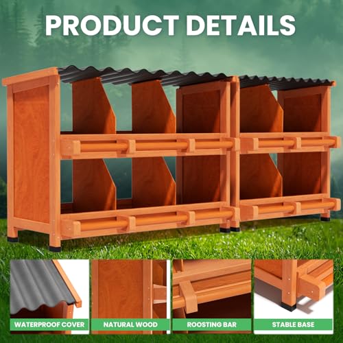 2-Tier Chicken Nesting Box, 10 Compartment Wooden Nesting Box for Chickens with Waterproof Roof, Non-Slip Stable Base, Heavy Duty Chicken Laying Boxes for Hens, Duck, Poultry, Bird, Orange - size: 67.0"L x 12.6"W x 29.8"H