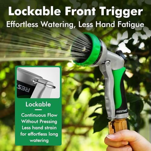 RESTMO Garden Hose Nozzle, Heavy Duty Metal Water Hose Nozzle with 7 Adjustable Spray Patterns, High Pressure Hand Sprayer with Flow Control for Watering Plants & Lawns, Washing Cars & Pets - color: Green