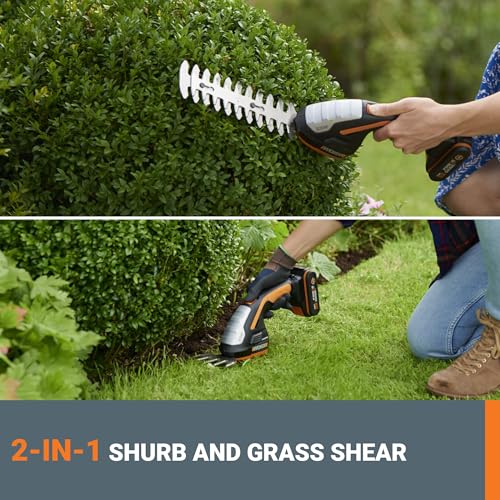 WORX Cordless Grass Shear & Shrub Trimmer, 20V 4" + 8" Bush Trimmer, WG801 | 8"& 4" blades interchangeable blades for grass and shrub trimming;2.0A battery battery & charger included; PowerShare. - style: 8" 20V Shrubber Trimmer w/(1)2.0Ah Battery