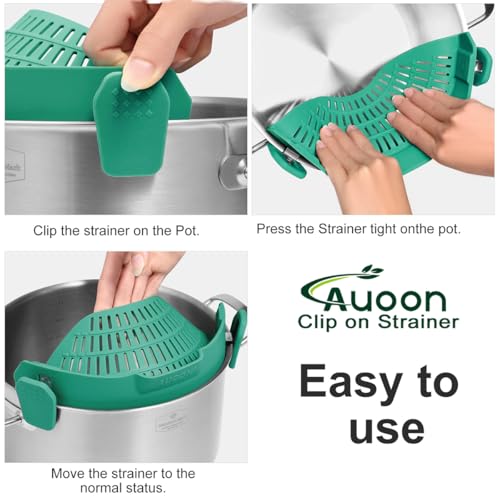 AUOON Pot Strainer Clip on Silicone, Large 10.45 x 4.33 in, Sea Blue | Fits Pots Pans Bowls, Dishwasher Safe, for Pasta Noodles Vegetable Fruits, Space-saving Kitchen Gadget - color: Sea Blue, size: Large 10.45 x 4.33 in