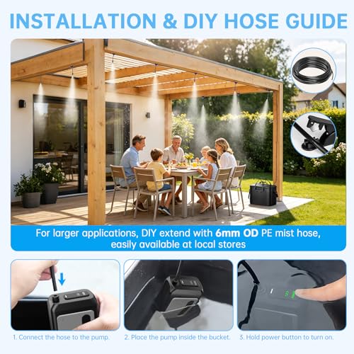 IGRL 26FT Portable Misting System for Cooling, Misters for Outside Patio with 20L Foldable Tank, 6000mAh Pump & 6 Adjustable Brass Nozzles for Umbrella, Camping, Golf Cart, Sport