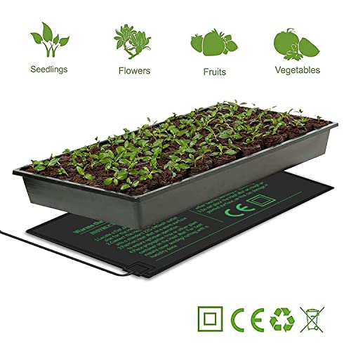 Seedling Heat Mat with Thermostat 40-108 Degrees Fahrenheit Warming Pad, Warm Hydroponic Heating Pad with Controller for Germination, 10" x 20.75" UL & MET-Certified | MET-Certified, Waterproof, Warm Hydroponic Heating Pad, For Reptile, Germination, Green