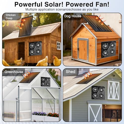 Solar Exhaust Fan,25W Solar Fan for Chicken Coop,Shed,Greenhouse & Attic Ventilation Cooling, Easy Installation,3500RPM,18FT Cord,IP67 Waterproof Solar Powered 4 Fan Kit - size: 25W Solar Exhaust Fan 4 Kit