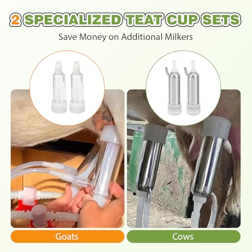 Upgraded 2-in-1 Goat Milking Machine 7L, Vacuum Pulsation Milker | Battery Powered Goat Milker with 4 Teat Cups, for Goat Cow, Auto Stop, 304 Stainless Steel Bucket, Pulsation Pulsation System - size: 7L