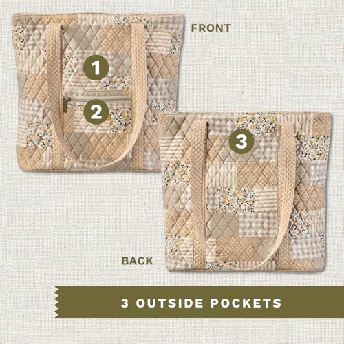 Bella Taylor Large Tote, Quilted Shoulder Bag for Women | Lightweight, 6-pocket large quilted purse, machine washable, zippered top, ultimate organization, durable construction - color: Prairie Meadow Patch