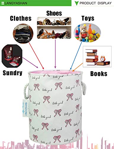 Round Thick Laundry Basket Collapsible Organizer Boys Girls Bowknot | Canvas Foldable Storage Hamper Sturdy Rope Handles for Household Gift Baskets Bedroom Clothes Toys Children Nursery - color: Bowknot