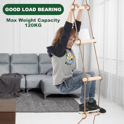 1 Pcs 6.5 Ft Climbing Rope Ladder for Kids, Wooden Rope Hanging Ladder, Rope Ladder for Treehouse Outdoor and Indoor Swing Set Accessories