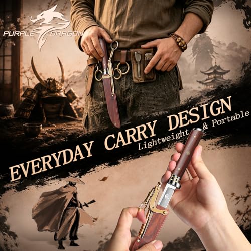 Purple Dragon Japanese Fixed Blade Knife with Wooden Sheath | Full Tang Camping Knife with Rosewood Handle, Built for Survival, Bushcraft & Outdoor Use, Gifts for Men