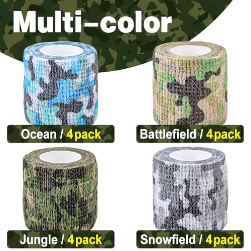 AZEN 16 Pack Camo Self Adhesive Bandage Wrap, 2" X 5 Yards Elastic Cohesive Bandage Wrap, Athletic Tape, Vet Wrap, Ankle Tape, Tattoo Tape Wrap (Camo) - color: Camo, size: 2IN - 16Pack