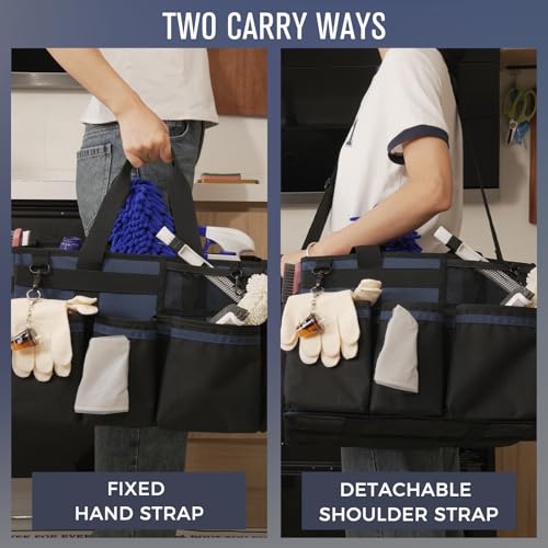 SCAVATA Wearable Cleaning Caddy, Cleaning Caddy Supplies Organizer with Handle & Shoulder Straps for Housekeepers, Under Sink & Car Cleaning Tool Organizers Bag with 4 Foldable Divider (NavyBlue) - color: NavyBlue