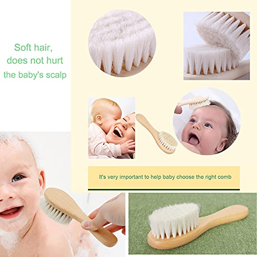 Baby Hair Brush and Pink Cradle Cap Brush Set for Newborns and Toddlers, Wooden Baby Hair Brush Set with Soft Goat Bristle, Baby Hair Care Kit (2PCS) - color: Pink