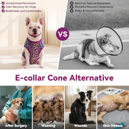cyeollo Dog Surgery Recovery Suit, Surgical Onesie for Female & Male Dogs | Prevents Licking, Cone Alternative, Ideal After Spay & Neuter, Protects Surgical Wounds, Easy Potty Access, 4-Way Stretch - color: Purple Leopard, size: X-Small (Back: 9"-11")
